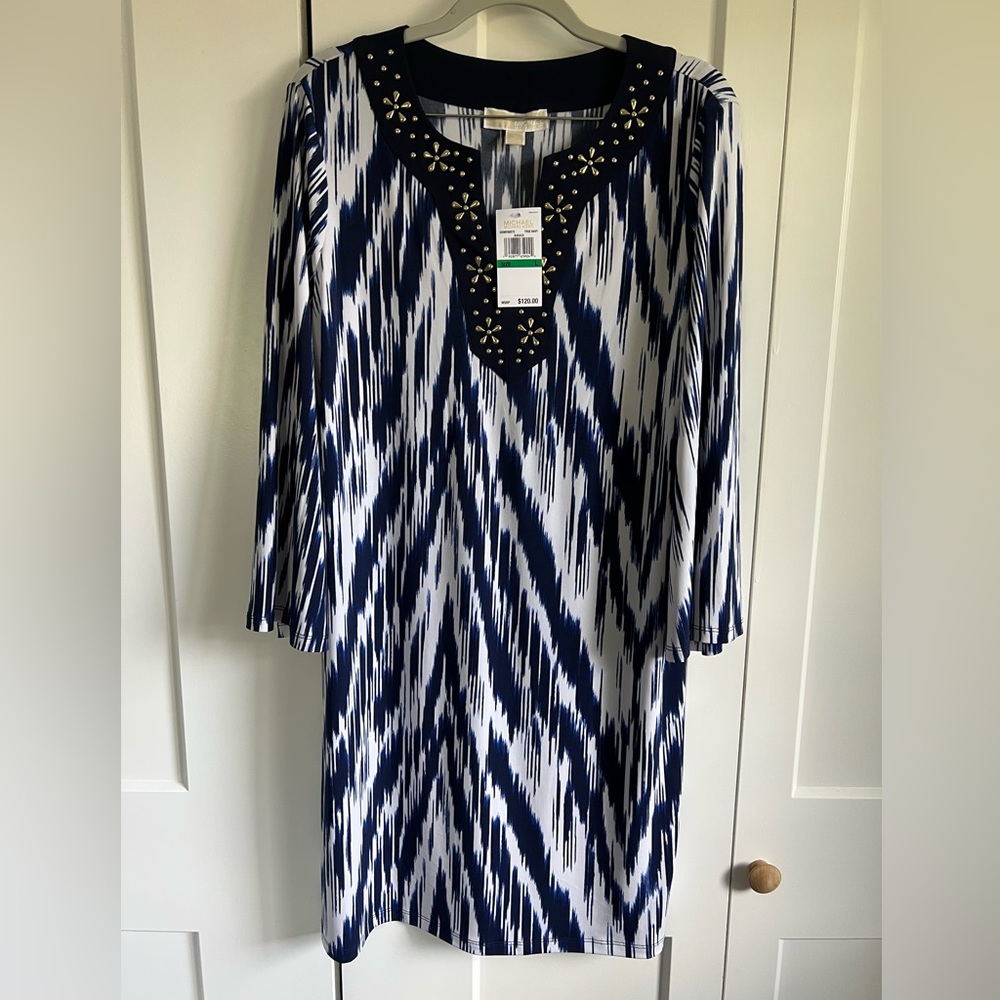 DESIGNER MICHAEL KORS- Black & White Patterned Dress - Size L- Tunic New w/tag